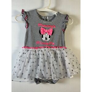 Disney Baby Minnie Mouse Bodysuit Tutu Dress 6-9M Black White Pink Excellent